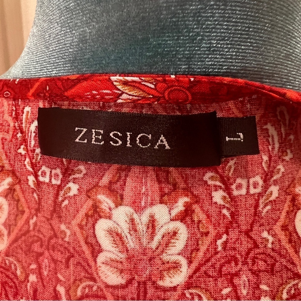 Zesica Maxi wrap dress short sleeve ruffle Red Cream Large - Picture 5 of 6